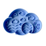 Blue silicone mold shaped like a cloud on a white background