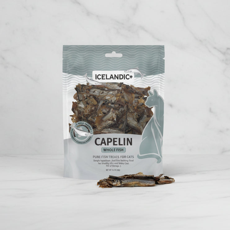 Package of Icelandic Capelin whole fish treats for cats 
