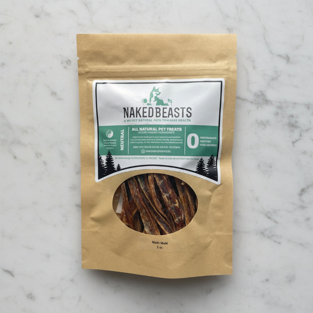 Naked Beasts all natural pet treats packaging on a white background