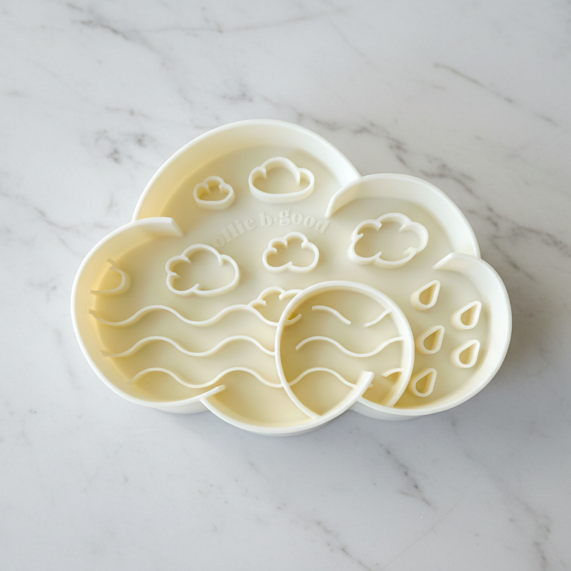 White Cloud slow feeder bowl on a marble background