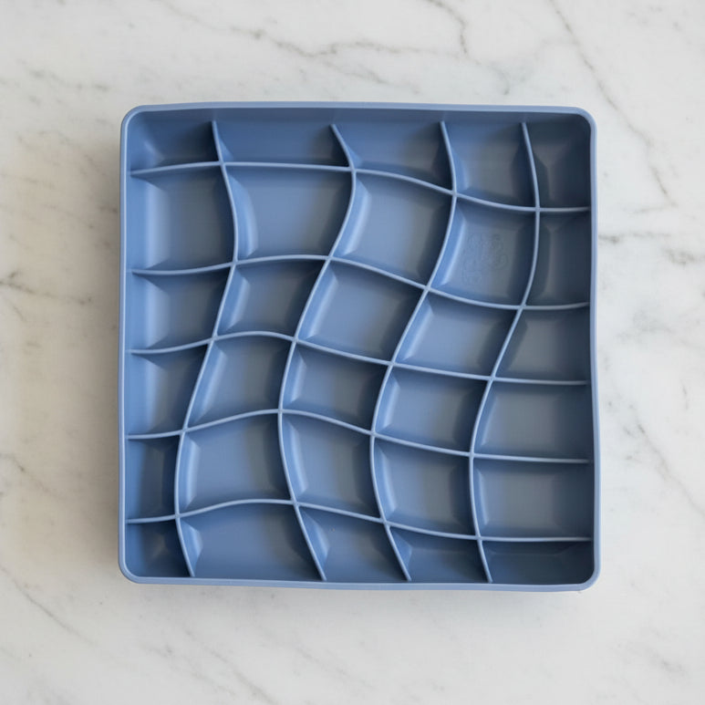 Blue silicone dog enrichment bowl