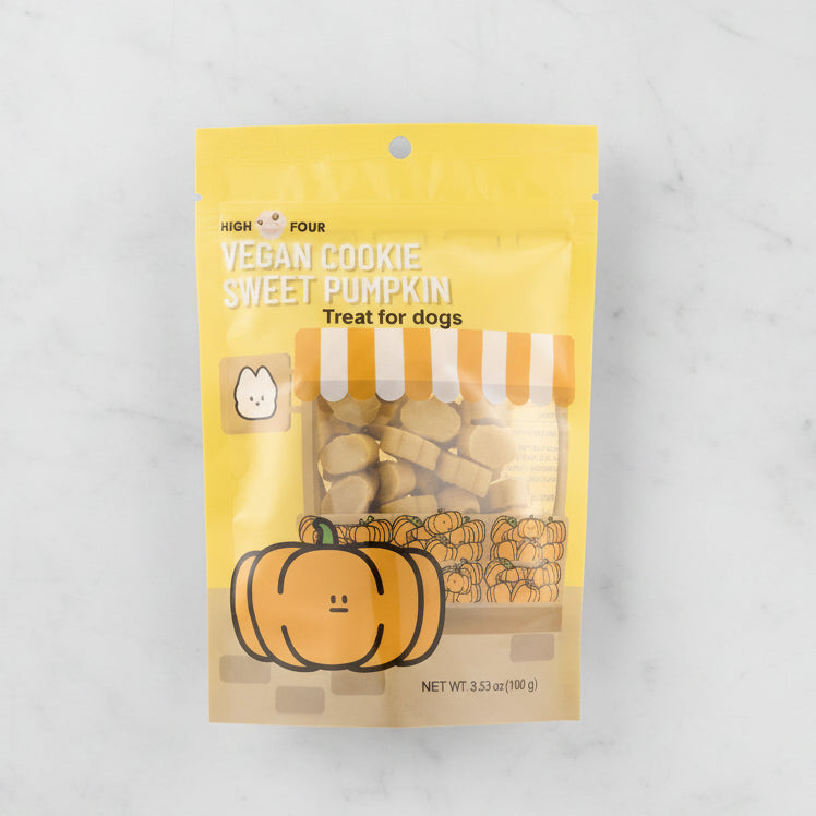 Packaging of vegan cookie sweet pumpkin treats for dogs on a white background
